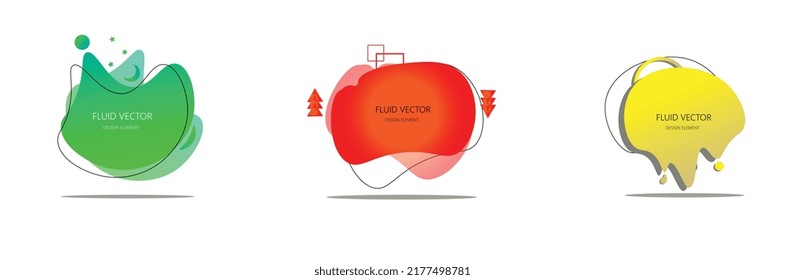 Set of abstract modern geometric graphic element banners - vector illustration. Dynamical colored forms and line with flowing liquid shapes.