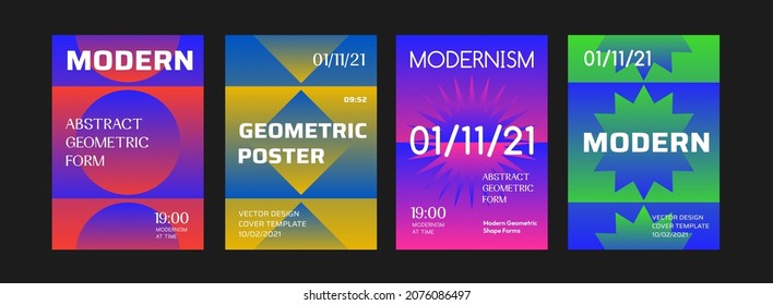 Set Of Abstract Modern Geometric Placards. Cool Bright Shape Elements Vector Design.