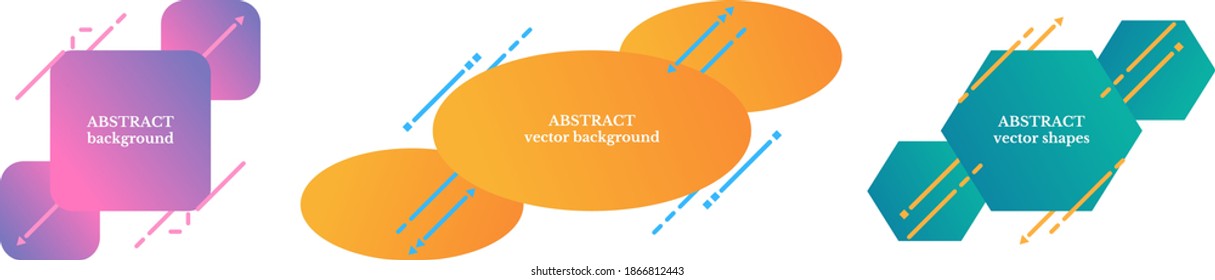 Set of abstract modern geometric shapes with dynamical colored gradient. Template for banner, logo, flyer and presentation. Vector illustration.