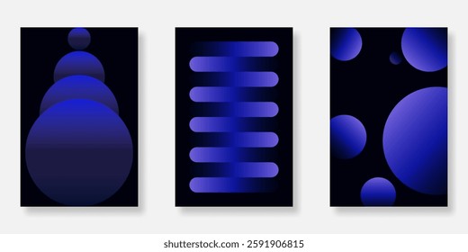 Set of abstract modern gradient poster background with minimalist geometric prism shapes. Suitable for cover, banner and flyer design. Vector illustration