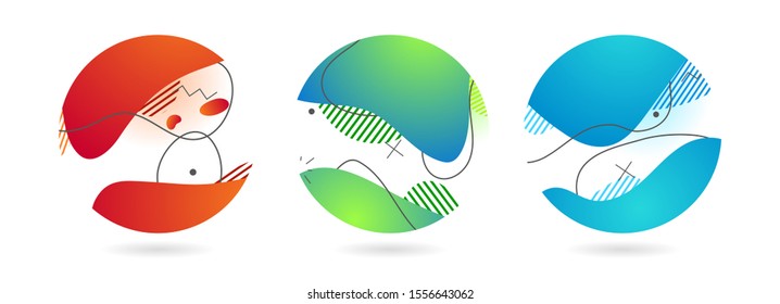 Set of abstract modern graphic circle elements. Dynamical colored around forms and lines. Gradient background flowing liquid vector banner shapes. Template for the design of a flyer, presentation