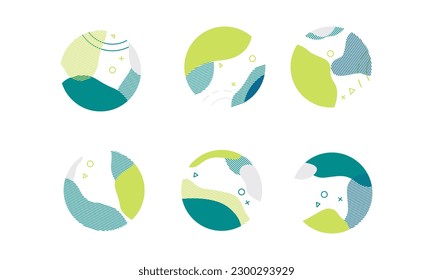 Set of abstract modern graphic circle elements. Dynamical colored around forms and line. Gradient abstract background flowing liquid shapes. Template for the design of a flyer, presentation.
