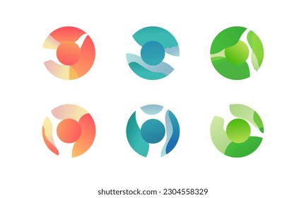 Set of abstract modern graphic circle elements. Dynamical colored around forms and line. Gradient abstract background flowing liquid shapes. Template for the design of a flyer, presentation. Vector.
