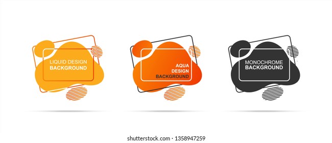 Set of abstract modern graphic design element. Dynamic gradient form and line pattern. Orange color banner with flowing liquid shape on white background. Vector template for flyer, poster presentation