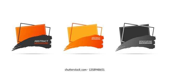 Set of abstract modern graphic design element. Dynamic gradient form and line pattern. Orange color banner with geometric shape on white background. Vector template for flyer, poster, presentation