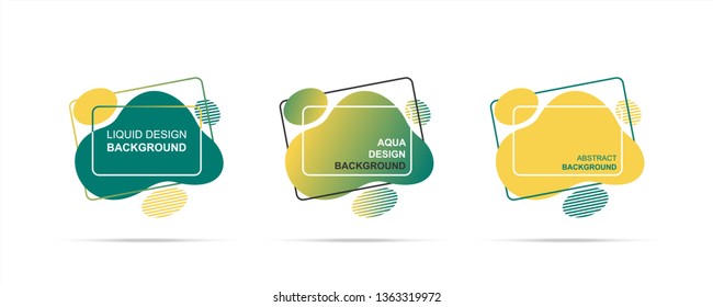 Set of abstract modern graphic design element. Dynamic gradient form and line pattern. Green color banner with flowing liquid shape on white background. Vector template for flyer, poster presentation