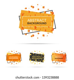 Set of abstract modern graphic design element. Dynamic gradient form and line pattern. Orange color banner with liquid bubble shape on white background. Vector template for flyer, poster presentation.