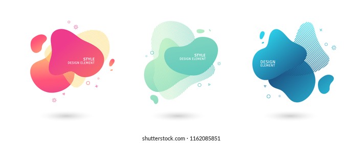 Set of abstract modern graphic elements. Dynamical colored  forms and line. Gradient abstract banners with flowing liquid shapes. Template for the design of a logo, flyer or presentation. Vector.