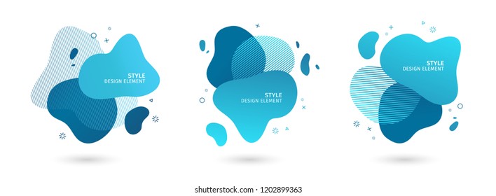 Set of abstract modern graphic elements. Dynamical blue forms and line. Gradient abstract banners with flowing liquid shapes. Template for the design of a logo, flyer or presentation. Vector.