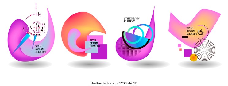 Set of abstract modern graphic elements. Dynamical colored forms and line. Gradient abstract banners with flowing liquid shapes. Template for the design of a logo, flyer or presentation. Vector.