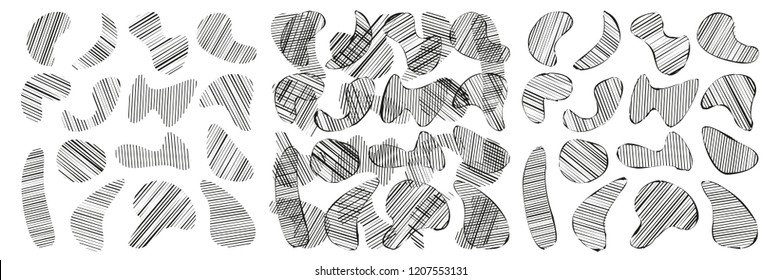 Set of abstract modern graphic elements. Dynamic organic shapes with shading. Modern abstract pattern, fluid paint design. Dynamic black and white shapes of fluids and lines.