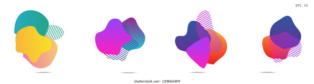 Set of abstract modern graphic elements. Dynamical colored forms and line. Gradient abstract banners with flowing liquid shapes. Template for the design of a logo, flyer or presentation. Vector.