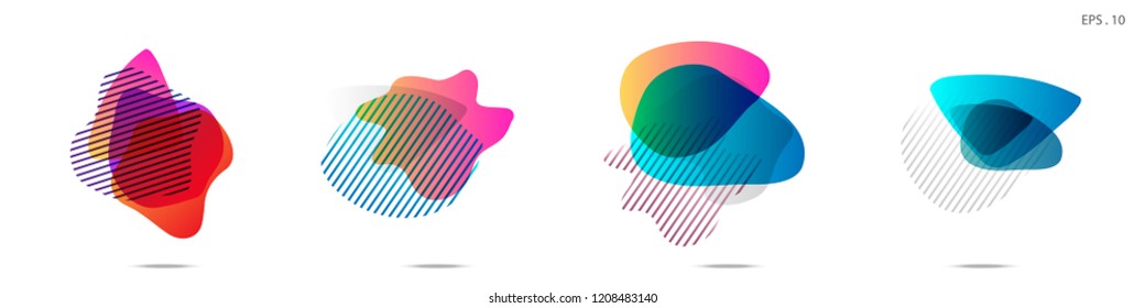 Set of abstract modern graphic elements. Dynamical colored forms and line. Gradient abstract banners with flowing liquid shapes. Template for the design of a logo, flyer or presentation. Vector.