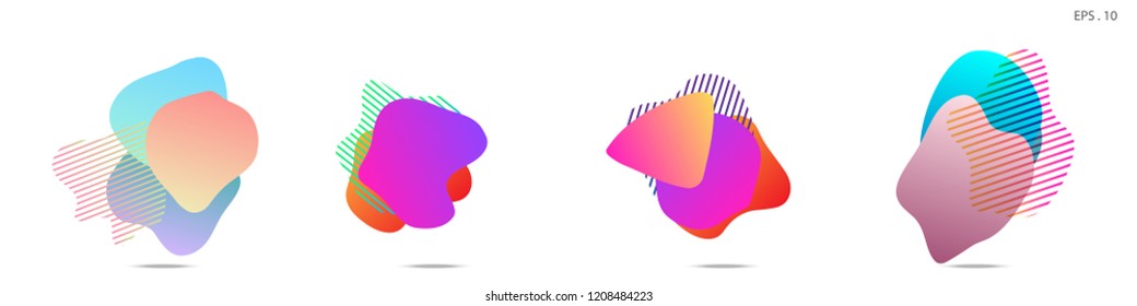 Set of abstract modern graphic elements. Dynamical colored forms and line. Gradient abstract banners with flowing liquid shapes. Template for the design of a logo, flyer or presentation. Vector.