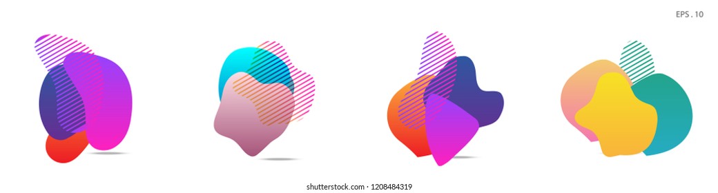 Set of abstract modern graphic elements. Dynamical colored forms and line. Gradient abstract banners with flowing liquid shapes. Template for the design of a logo, flyer or presentation. Vector.