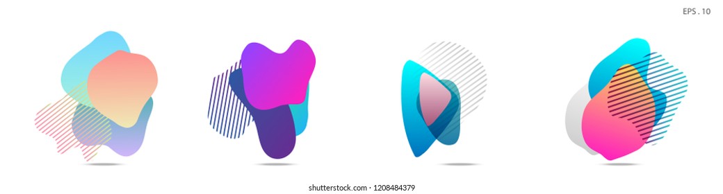 Set of abstract modern graphic elements. Dynamical colored forms and line. Gradient abstract banners with flowing liquid shapes. Template for the design of a logo, flyer or presentation. Vector.