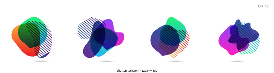 Set of abstract modern graphic elements. Dynamical colored forms and line. Gradient abstract banners with flowing liquid shapes. Template for the design of a logo, flyer or presentation. Vector.