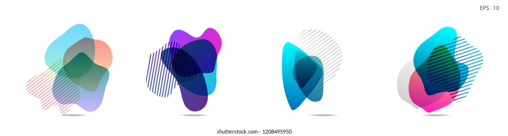 Set of abstract modern graphic elements. Dynamical colored forms and line. Gradient abstract banners with flowing liquid shapes. Template for the design of a logo, flyer or presentation. Vector.