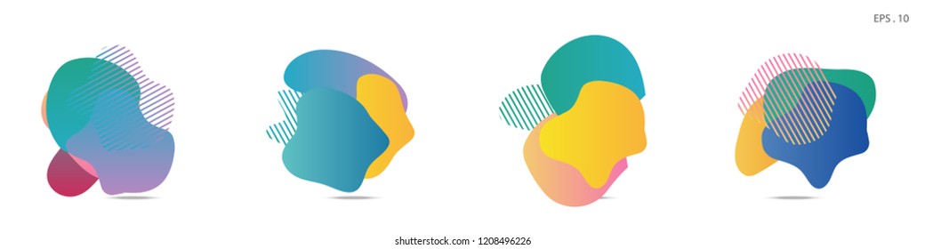 Set of abstract modern graphic elements. Dynamical colored forms and line. Gradient abstract banners with flowing liquid shapes. Template for the design of a logo, flyer or presentation. Vector.