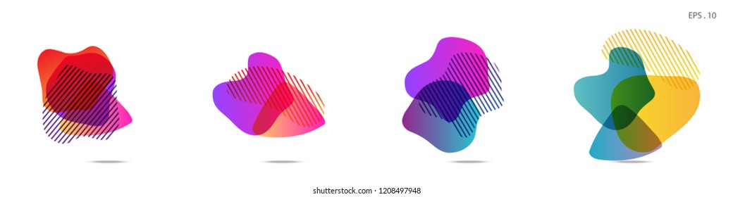 Set of abstract modern graphic elements. Dynamical colored forms and line. Gradient abstract banners with flowing liquid shapes. Template for the design of a logo, flyer or presentation. Vector.