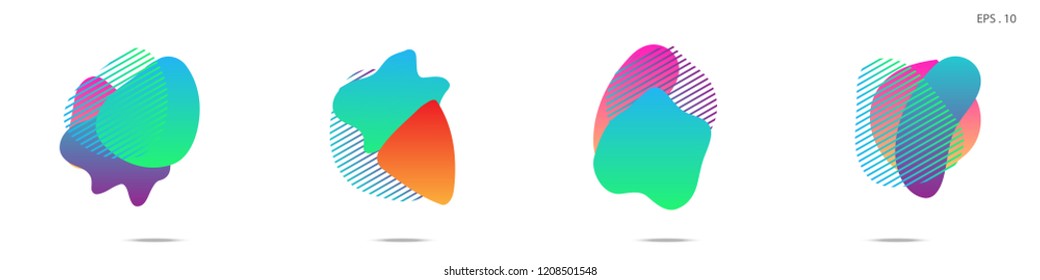 Set of abstract modern graphic elements. Dynamical colored forms and line. Gradient abstract banners with flowing liquid shapes. Template for the design of a logo, flyer or presentation. Vector.