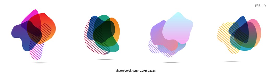 Set of abstract modern graphic elements. Dynamical colored forms and line. Gradient abstract banners with flowing liquid shapes. Template for the design of a logo, flyer or presentation. Vector.