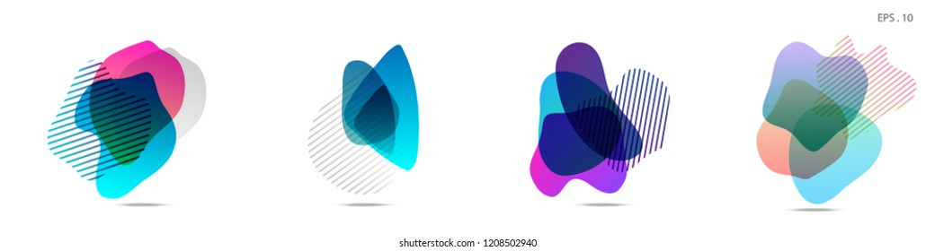 Set of abstract modern graphic elements. Dynamical colored forms and line. Gradient abstract banners with flowing liquid shapes. Template for the design of a logo, flyer or presentation. Vector.