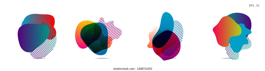 Set of abstract modern graphic elements. Dynamical colored forms and line. Gradient abstract banners with flowing liquid shapes. Template for the design of a logo,flyer or presentation. Vector.