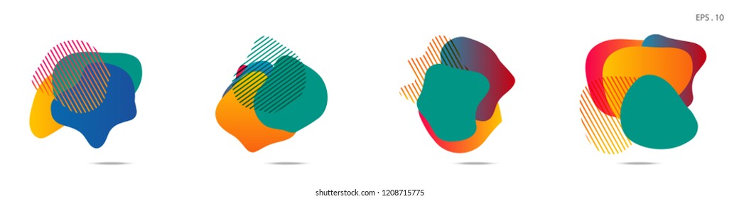 Set of abstract modern graphic elements. Dynamical colored forms and line. Gradient abstract banners with flowing liquid shapes. Template for the design of a logo,flyer or presentation. Vector.