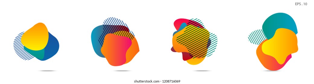 Set of abstract modern graphic elements. Dynamical colored forms and line. Gradient abstract banners with flowing liquid shapes. Template for the design of a logo,flyer or presentation. Vector.