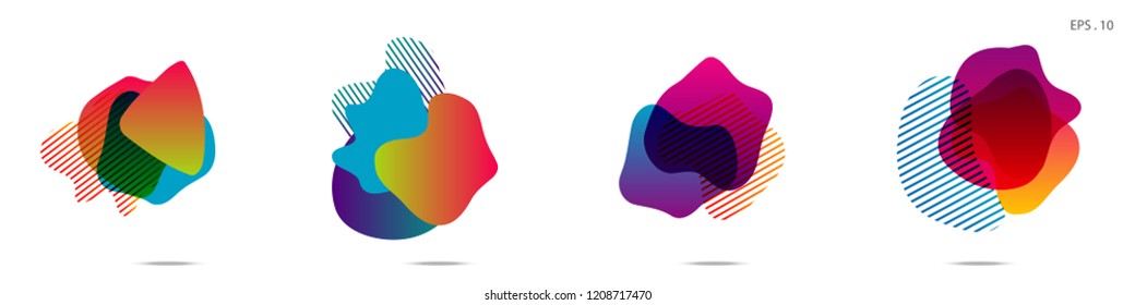 Set of abstract modern graphic elements. Dynamical colored forms and line. Gradient abstract banners with flowing liquid shapes. Template for the design of a logo,flyer or presentation. Vector.