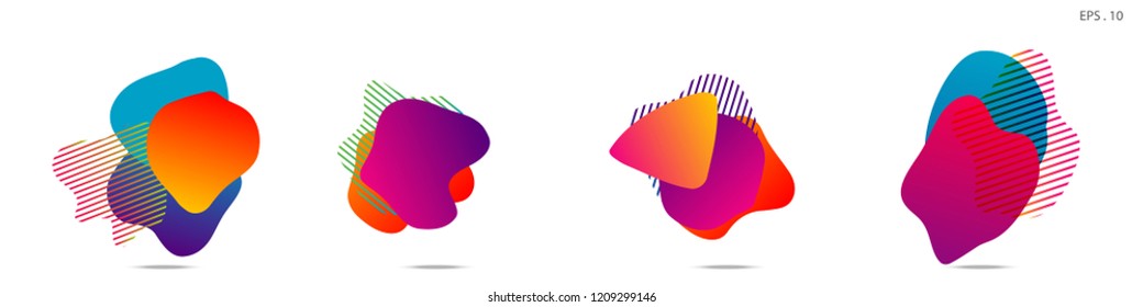 Set of abstract modern graphic elements. Dynamical colored forms and line. Gradient abstract banners with flowing liquid shapes. Template for the design of a logo,flyer or presentation. Vector fluid.