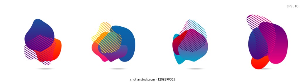 Set of abstract modern graphic elements. Dynamical colored forms and line. Gradient abstract banners with flowing liquid shapes. Template for the design of a logo,flyer or presentation. Vector fluid.