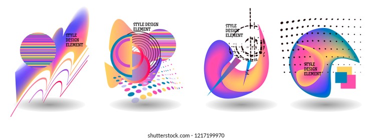 Set of abstract modern graphic elements. Dynamical colored forms and line. Gradient abstract banners with flowing liquid shapes. Template for the design of a logo, flyer or presentation. Vector.