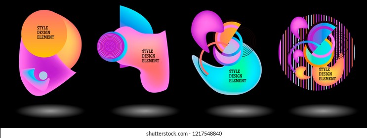 Set of abstract modern graphic elements. Dynamical colored forms and line. Gradient abstract banners with flowing liquid shapes. Template for the design of a logo, flyer or presentation. Vector.