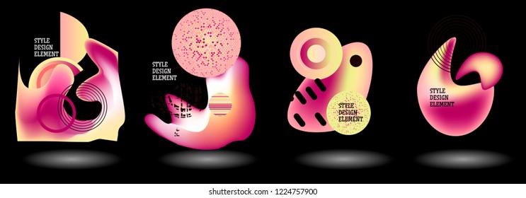 Set of abstract modern graphic elements. Dynamical colored forms and line. Gradient abstract banners with flowing liquid shapes. Template for the design of a logo, flyer or presentation. Vector.