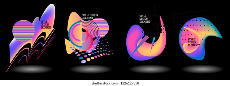 Set of abstract modern graphic elements. Dynamical colored forms and line. Gradient abstract banners with flowing liquid shapes. Template for the design of a logo, flyer or presentation. Vector.