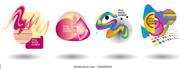 Set of abstract modern graphic elements. Dynamical colored forms and line. Gradient abstract banners with flowing liquid shapes. Template for the design of a logo, flyer or presentation. Vector.