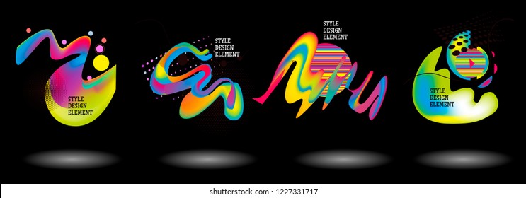 Set of abstract modern graphic elements. Dynamical colored forms and line. Gradient abstract banners with flowing liquid shapes. Template for the design of a logo, flyer or presentation. Vector.