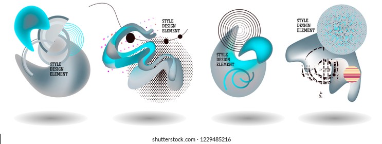 Set of abstract modern graphic elements. Dynamical colored forms and line. Gradient abstract banners with flowing liquid shapes. Template for the design of a logo, flyer or presentation. Vector.