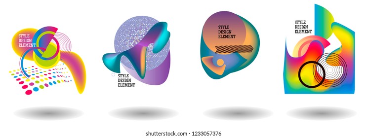 Set of abstract modern graphic elements. Dynamical colored forms and line. Gradient abstract banners with flowing liquid shapes. Template for the design of a logo, flyer or presentation. Vector.