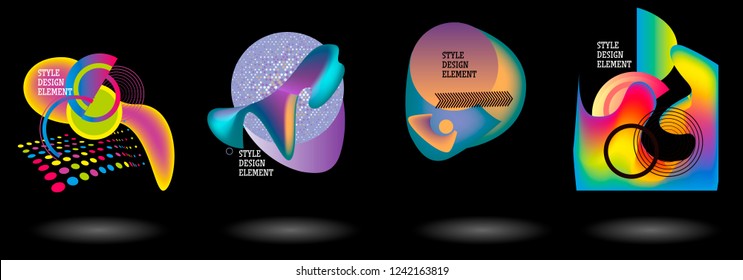 Set of abstract modern graphic elements. Dynamical colored forms and line. Gradient abstract banners with flowing liquid shapes. Template for the design of a logo, flyer or presentation. Vector.