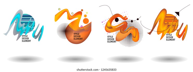 Set of abstract modern graphic elements. Dynamical colored forms and line. Gradient abstract banners with flowing liquid shapes. Template for the design of a logo, flyer or presentation. Vector.