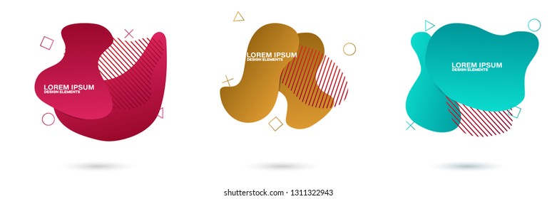 Set of abstract modern graphic elements. Dynamical colored forms and line. Gradient abstract banners with flowing liquid shapes. Template for the design of a logo, flyer or presentation.