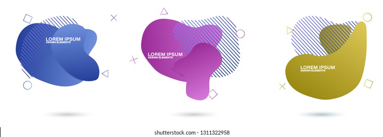 Set of abstract modern graphic elements. Dynamical colored forms and line. Gradient abstract banners with flowing liquid shapes. Template for the design of a logo, flyer or presentation.