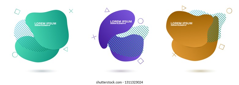 Set of abstract modern graphic elements. Dynamical colored forms and line. Gradient abstract banners with flowing liquid shapes. Template for the design of a logo, flyer or presentation.