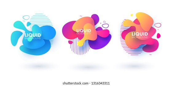 Set of abstract modern graphic elements. Dynamical colored forms and line. Gradient abstract banners with flowing liquid shapes. Template for the design of a logo, flyer or presentation. Vector.