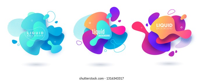 Set of abstract modern graphic elements. Dynamical colored forms and line. Gradient abstract banners with flowing liquid shapes. Template for the design of a logo, flyer or presentation. Vector.