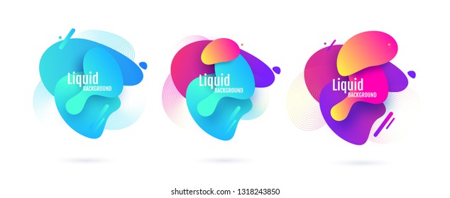 Set of abstract modern graphic elements. Dynamical colored forms and line. Gradient abstract banners with flowing liquid shapes. Template for the design of a logo, flyer or presentation. Vector.