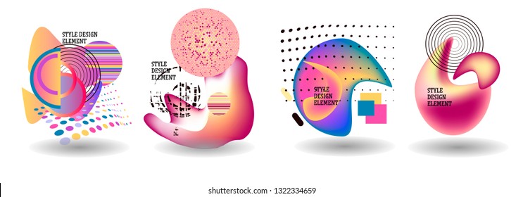 Set of abstract modern graphic elements. Dynamical colored forms and line. Gradient abstract banners with flowing liquid shapes. Template for the design of a logo, flyer or presentation. Vector.